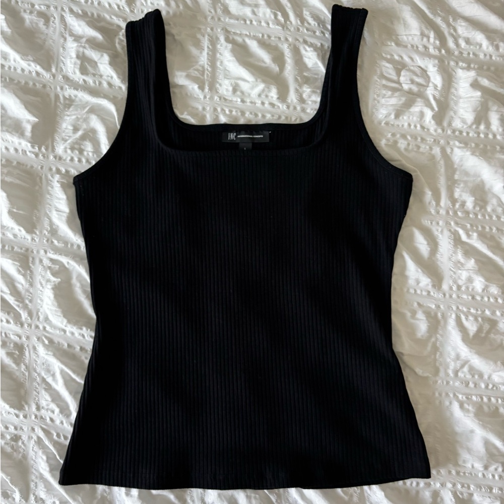 INC International Concepts Black Ribbed Tank Top
